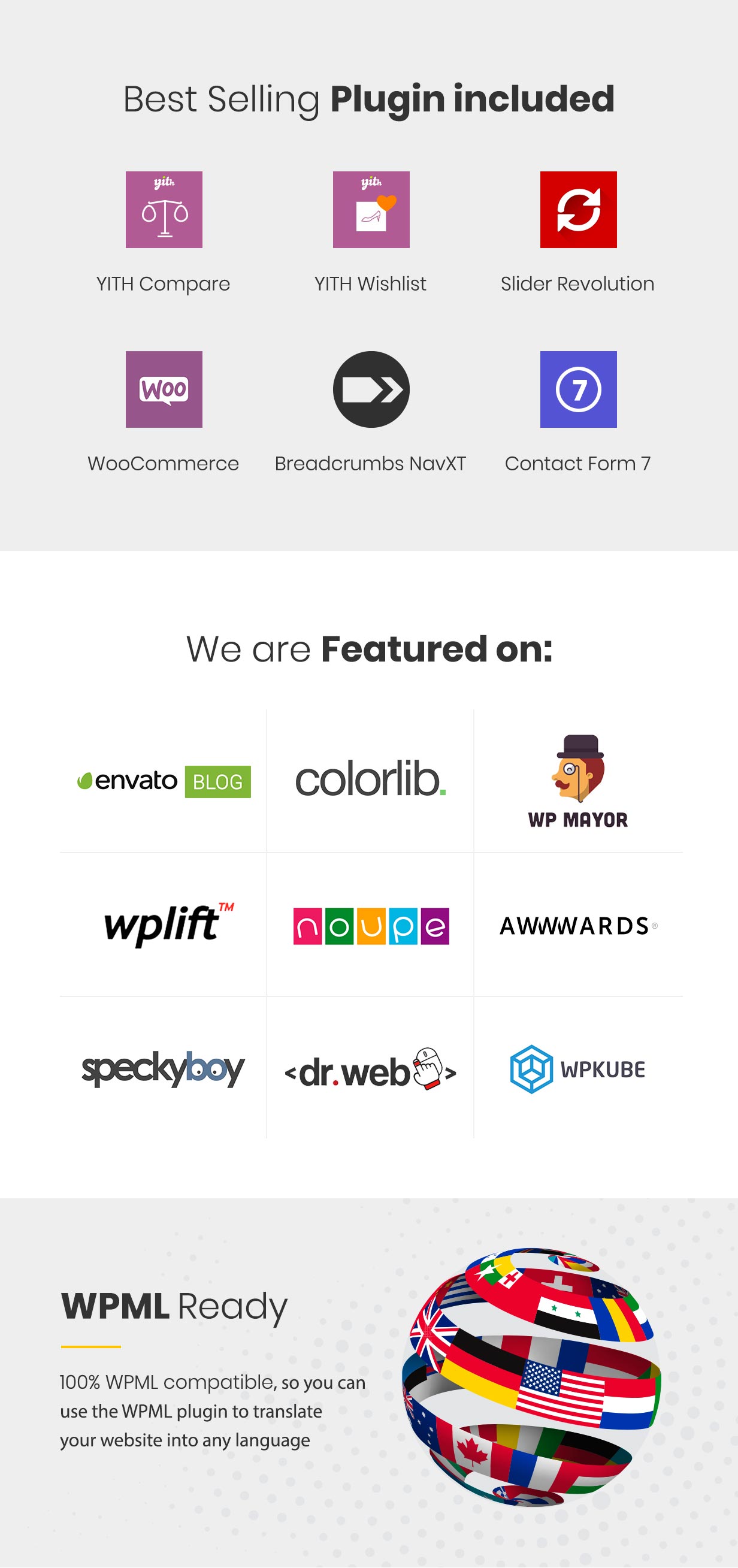 eLab Multi Vendor Marketplace WordPress Theme Includes Best Selling Plugins like TIYH Compare, YITH Wishlist, Revolution Slider, WooCommerce, Breadcrumbs NavXT, Contact Form 7. Featured on Envato.Blog, Colorlib, WP Mayor, WPLift, NOUPE, Awwwards, SpeckyBoy, dr.web, WPKube.