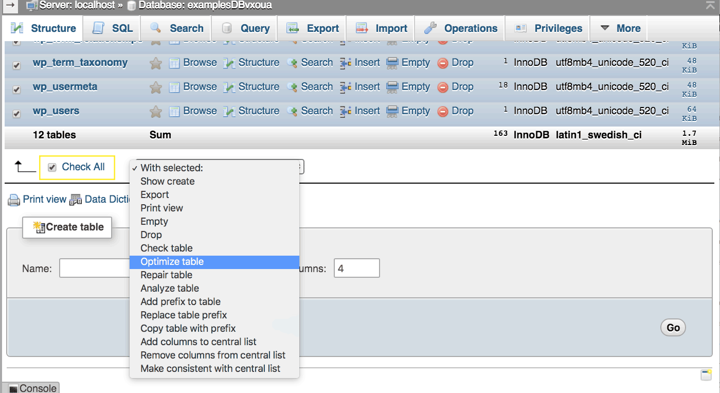 All database tables have been checked.