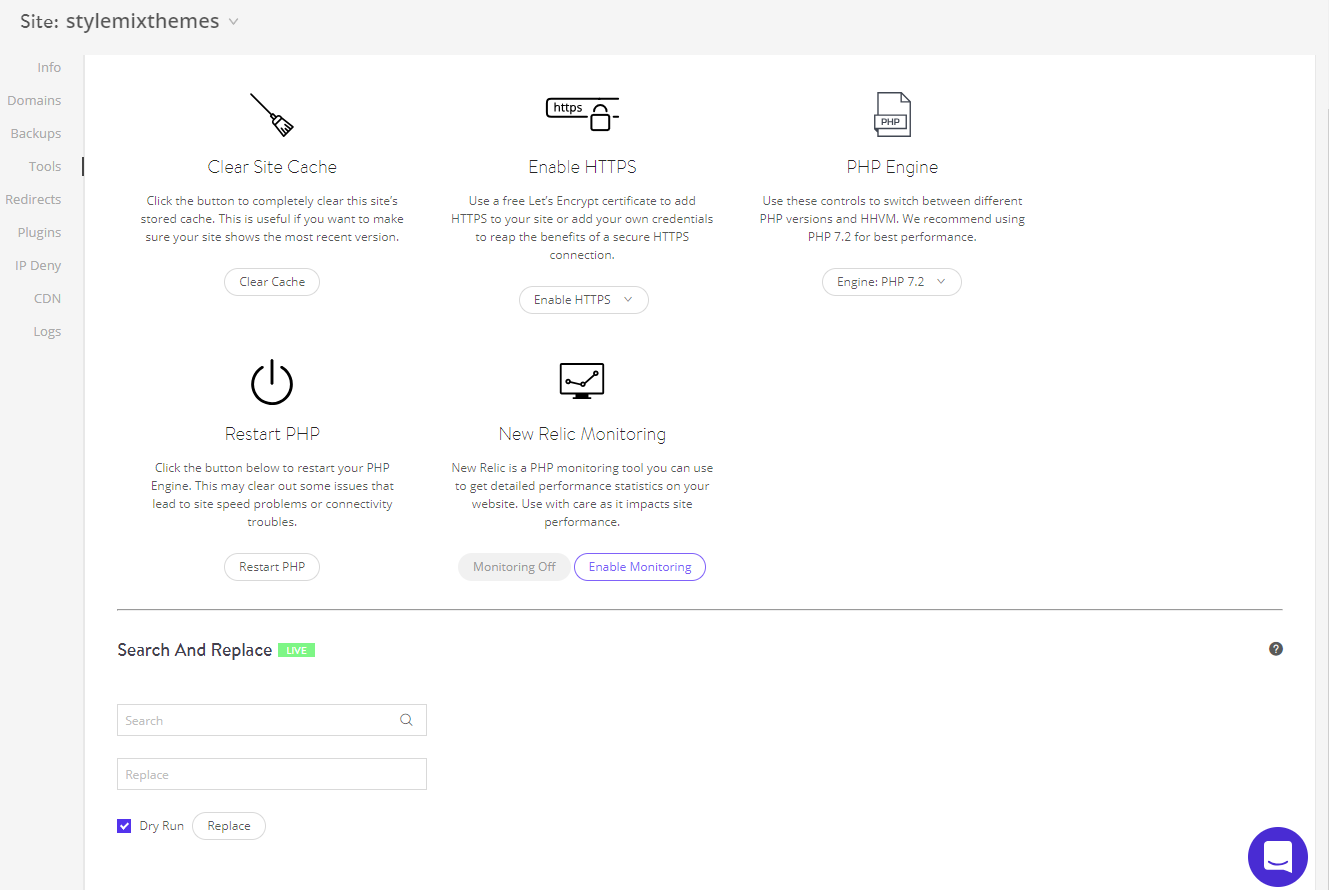 Kinsta Dashboard - Tools to manage your server