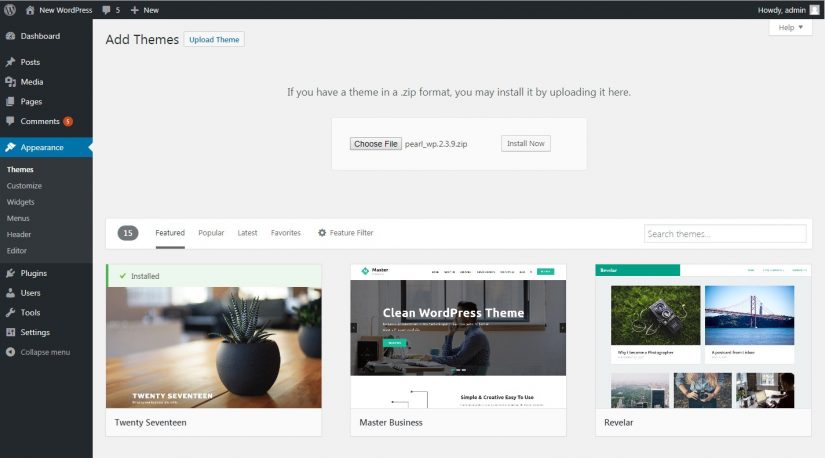 Install a Theme - Choose File - PEARL