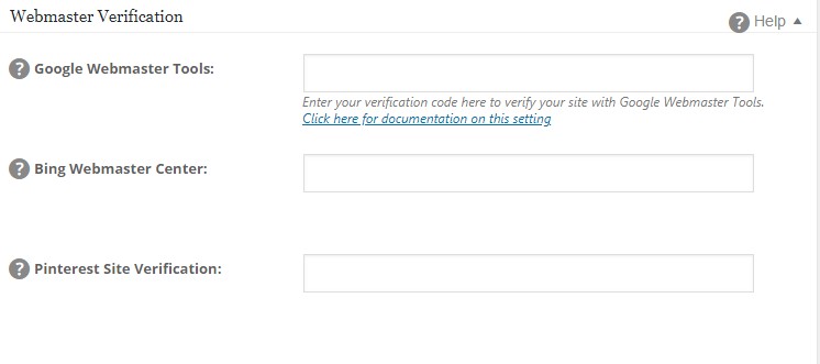 Webmaster Verification on the WordPress website