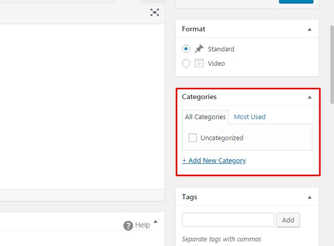 Add New Post - Categories on the WordPress website