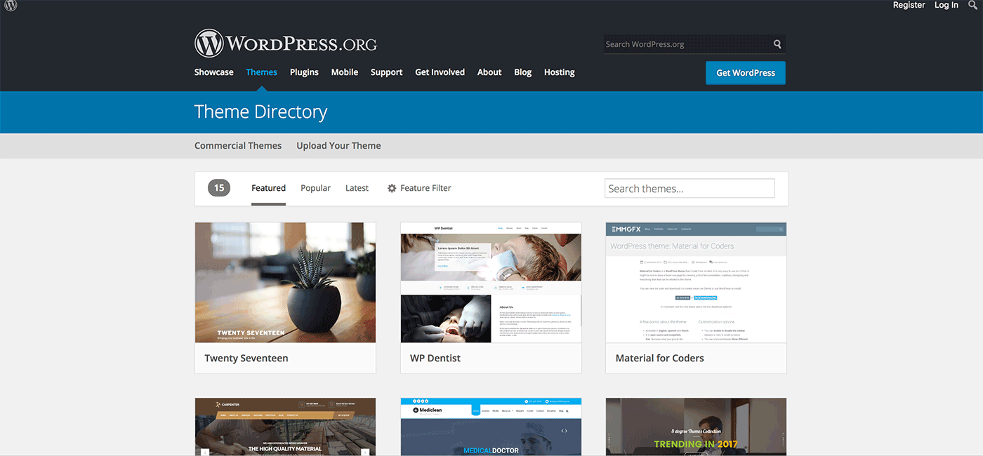 WordPress theme directory page