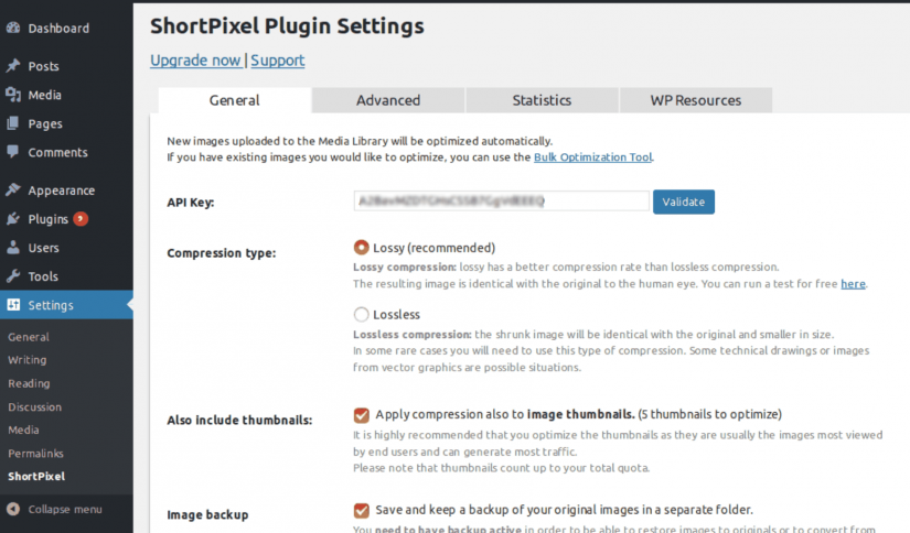 shortpixel settings