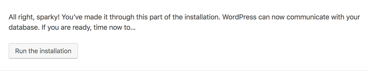 The final page of the WordPress Installer setup section.