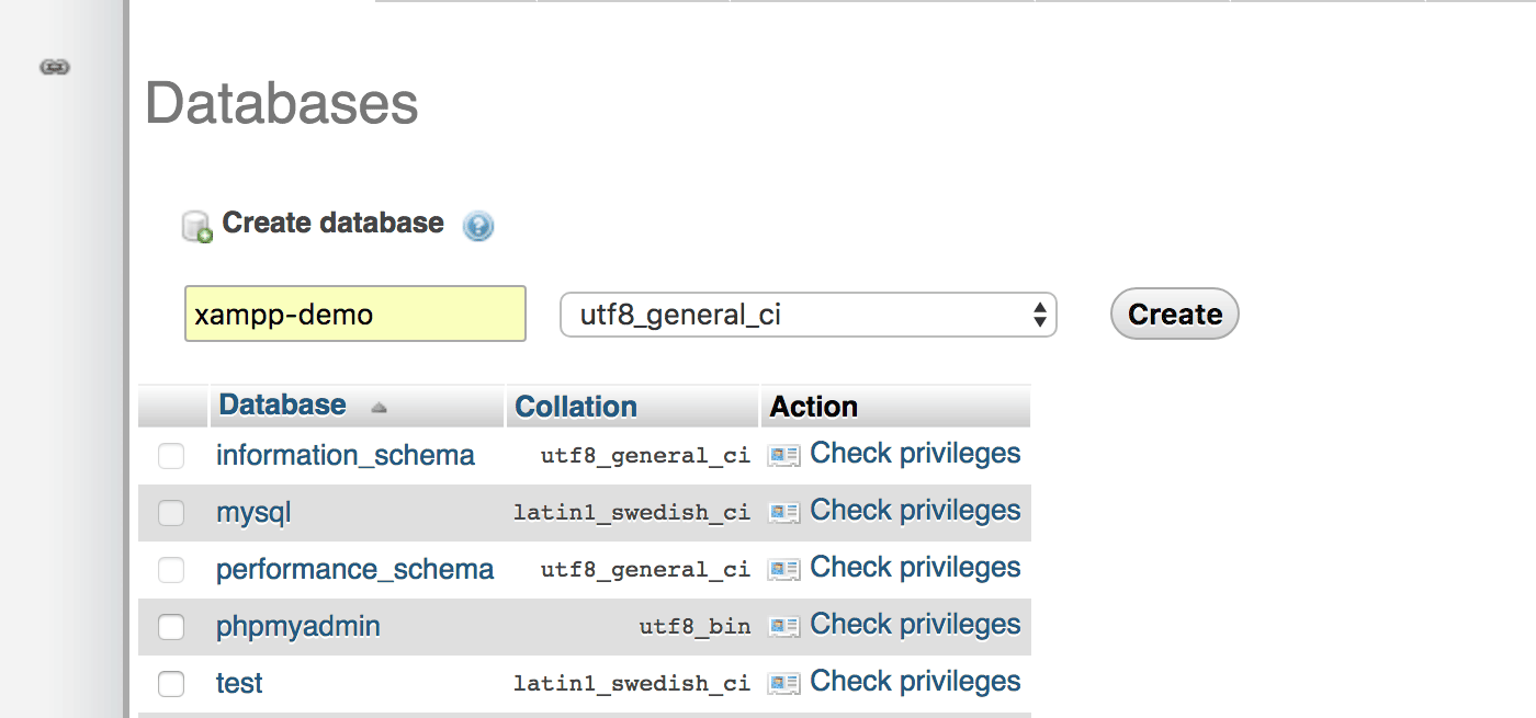 Create database in phpMyAdmin